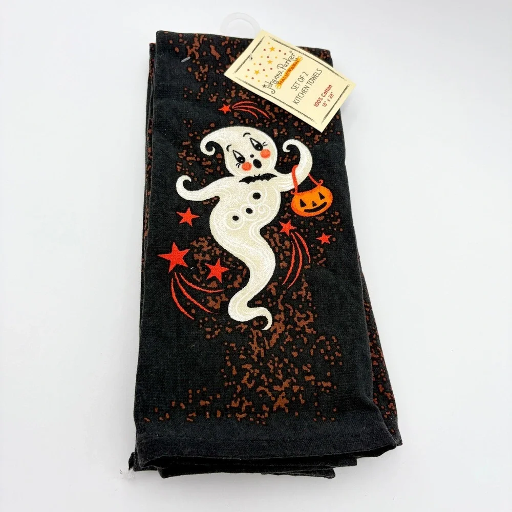 Johanna Parker Halloween Kitchen Towels Set Ghost Stars Black 18